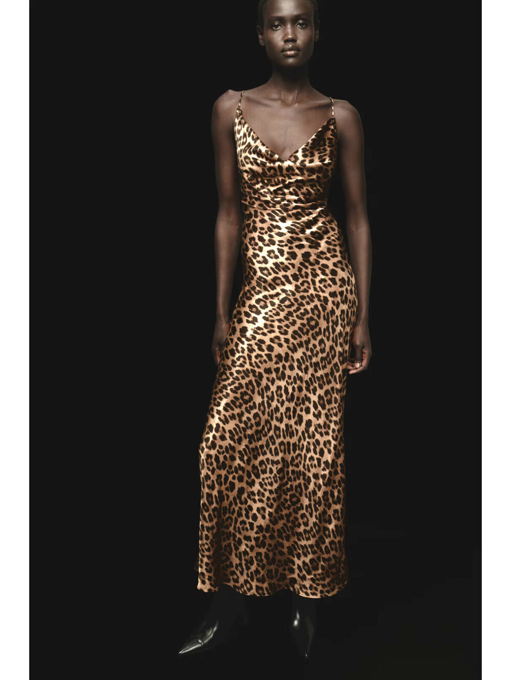 H&M Strappy S Satin Maxi Dress Backless Leopard Print Spaghetti Straps Dress